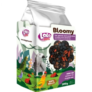 Lolo Bloomy Snack mit Beerenmischung für Papageien und kleine exotische Vögel, 200 g