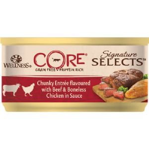 24 x 79 g CORE Signature Selects Katzenfutter, zerkleinert mit Huhn und Rindfleisch in Soße, getreidefrei