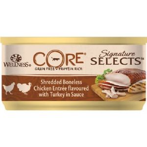 24 x 79 g CORE Signature Selects Katzenfutter, zerkleinert mit Huhn und Truthahn in Soße, getreidefrei